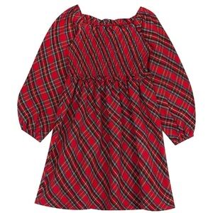 Rare Editions Red Plaid Twirl Dress with Smocked Bodice